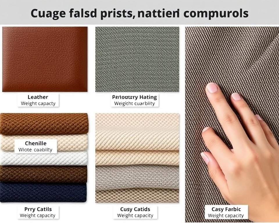 Different upholstery materials for recliners showing durability ratings