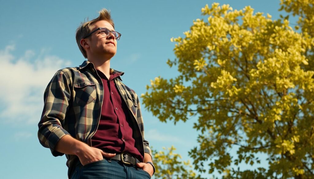 Tall man comfortably seated in an oversized brown recliner with full leg support