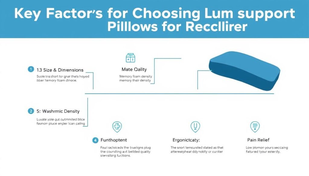 Diagram showing key factors to consider when choosing lumbar support pillows for recliners