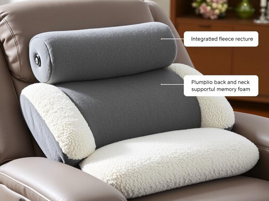 HOMBYS Sherpa Fleece Lumbar Support Pillow with Headrest showing its two-in-one design for complete back and neck support