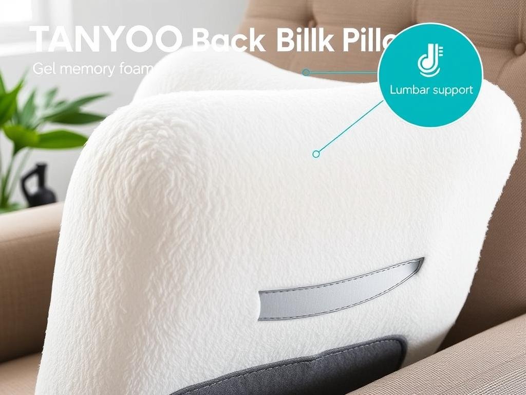 TANYOO Back Pillow for Recliner showing its dual-layer design with gel memory foam for lumbar support